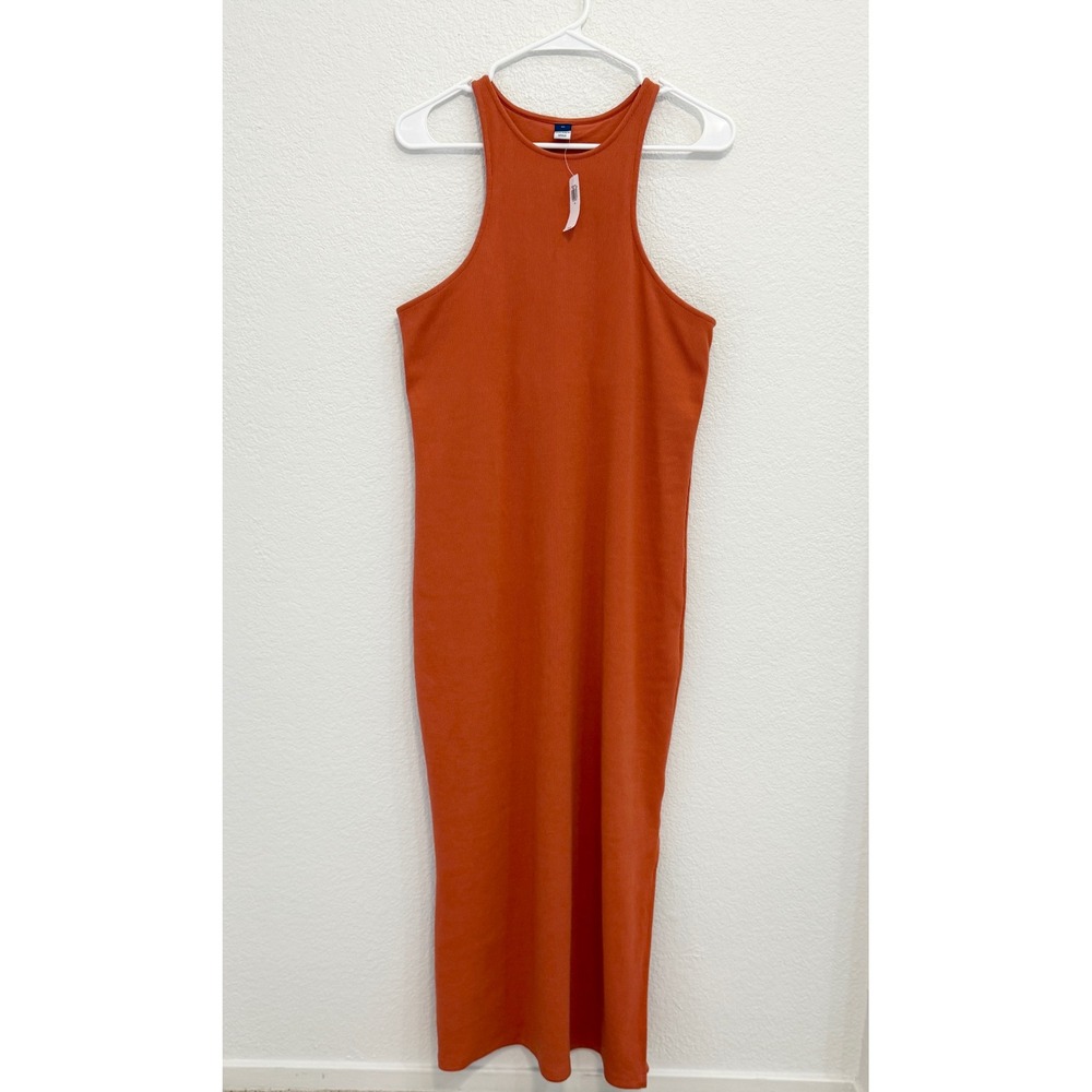 Old Navy Starfish Orange Ribbed High Neck‎ Fitted Maxi Dress XL NWT